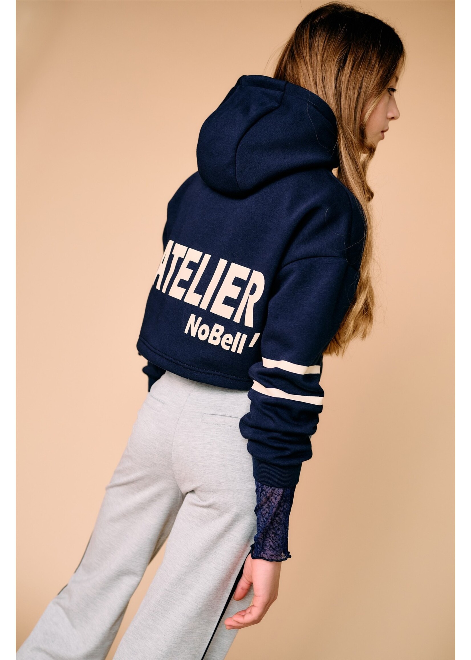 Nobell Hoodie 3305   Kumy Fluffy Soft Hooded Cropped Sweater L'Atelier - donkerblauw