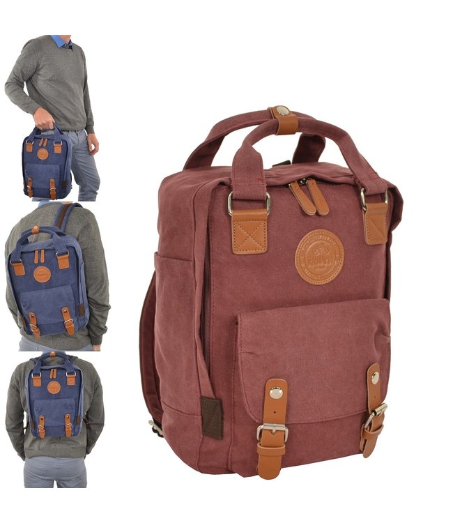 Serendipia Vegan Canvas Rugzak met Leer Bordeaux Rood  16 Liter 38x28x15cm