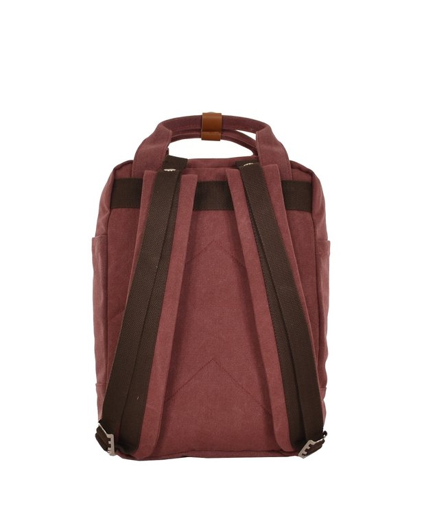 Serendipia Vegan Canvas Rugzak met Leer Bordeaux Rood  16 Liter 38x28x15cm