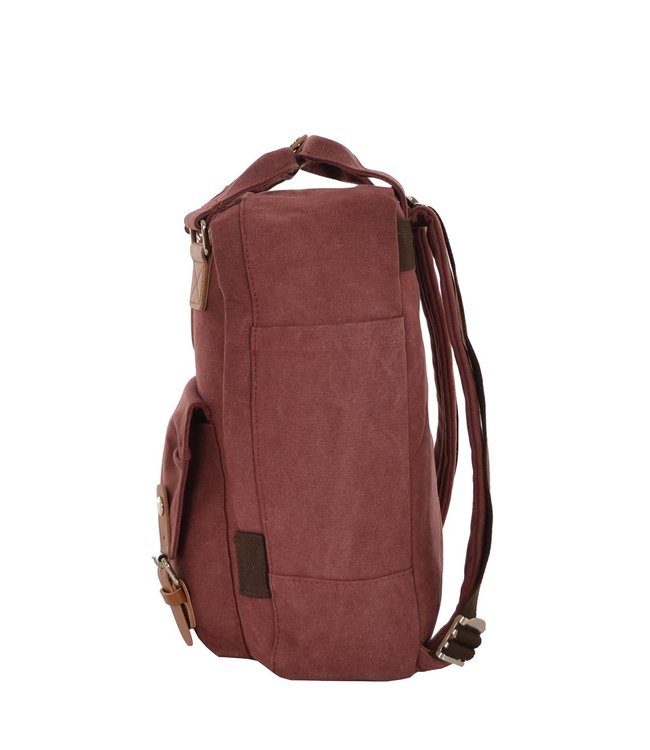 Serendipia Vegan Canvas Rugzak met Leer Bordeaux Rood  16 Liter 38x28x15cm