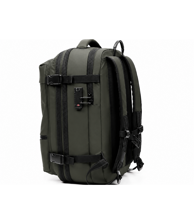 Fietsrugzak Lichtgewicht Leger Groen met Vacuüm Vak en TSA Cijferslot – Waterdichte Rugzak voor Fiets en Reizen – Laptopvak tot 17,3 inch – Inclusief Vacuümpomp – 49×32×15 cm
