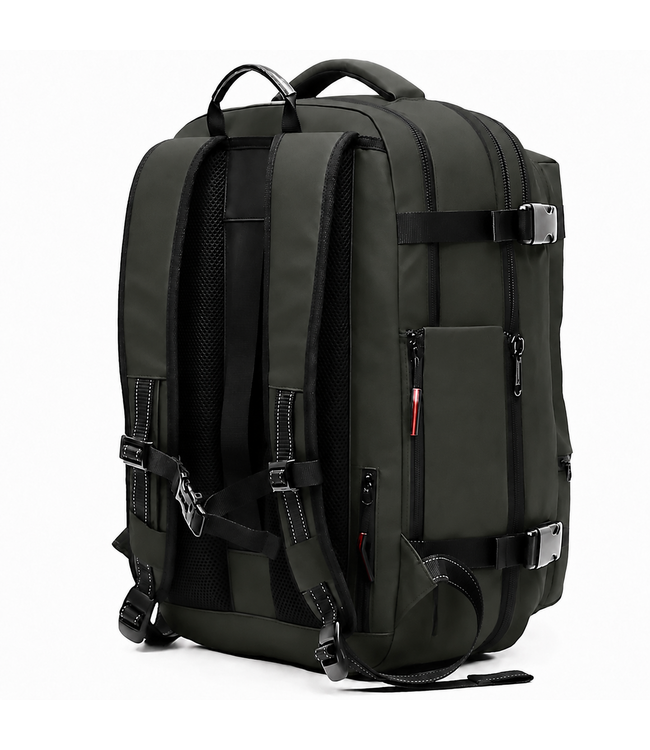 Fietsrugzak Lichtgewicht Leger Groen met Vacuüm Vak en TSA Cijferslot – Waterdichte Rugzak voor Fiets en Reizen – Laptopvak tot 17,3 inch – Inclusief Vacuümpomp – 49×32×15 cm
