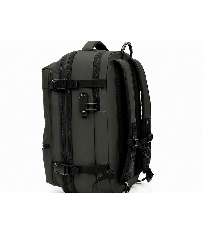 Fietsrugzak Lichtgewicht Leger Groen met Vacuüm Vak en TSA Cijferslot – Waterdichte Rugzak voor Fiets en Reizen – Laptopvak tot 17,3 inch – Inclusief Vacuümpomp – 49×32×15 cm