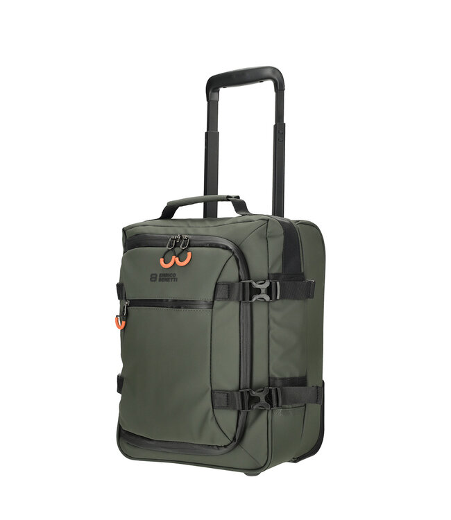 Enrico Benetti KLM handbagage geschikte afmeting – Enrico Benetti Stockholm underseater met wielen 40x30x20 cm – waterafstotende wieltas voor onder de vliegtuigstoel – Olijfgroen