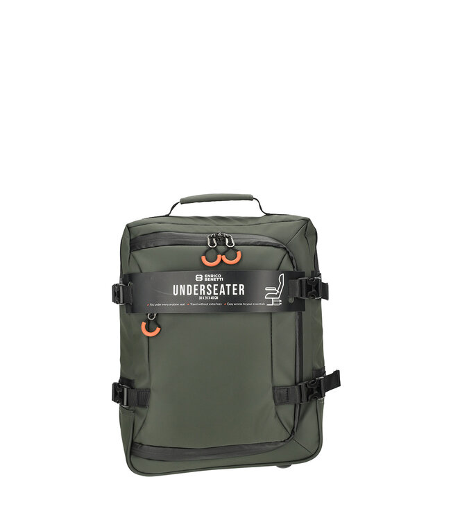 Enrico Benetti KLM handbagage geschikte afmeting – Enrico Benetti Stockholm underseater met wielen 40x30x20 cm – waterafstotende wieltas voor onder de vliegtuigstoel – Olijfgroen