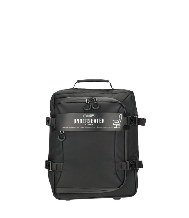 Enrico Benetti Ryanair gratis bagage geschikte afmeting – Enrico Benetti Stockholm underseater met wielen 40x30x20 cm – waterafstotende wieltas voor onder de vliegtuigstoel – Zwart