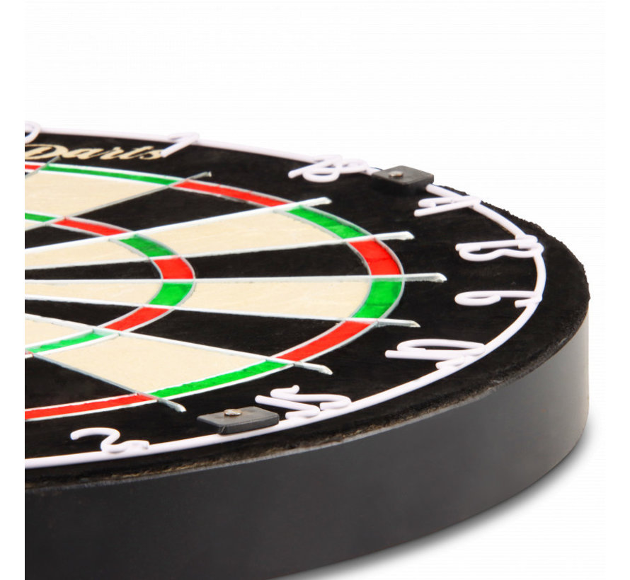 Dutch Darts Thinwire Dartbord met zwarte muurbescherming en 2 sets dartpijlen