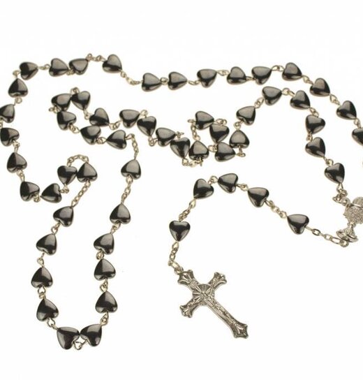 Rosary Silver / Anthracite Metal Beads Hearts