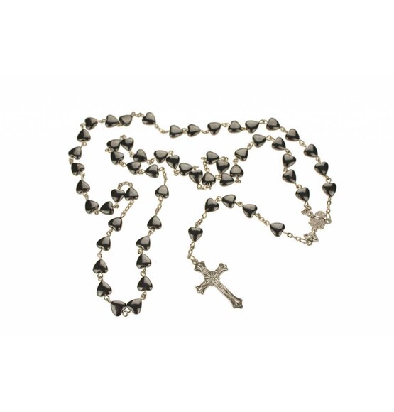 Rosary Silver / Anthracite Metal Beads Hearts
