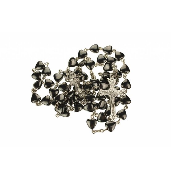 Rosary Silver / Anthracite Metal Beads Hearts