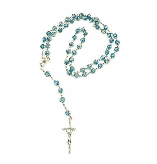 Rosary Beads Synthetic Turquiose With Silver Roses