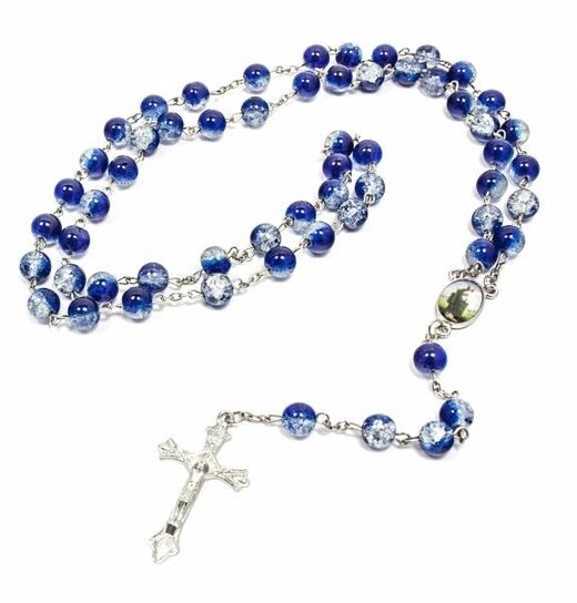 Rosenkranz Glasperlen Blau/Weiß