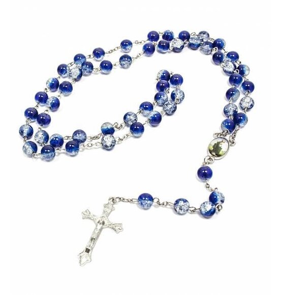 Rosary Blue / White Glass Look A Like