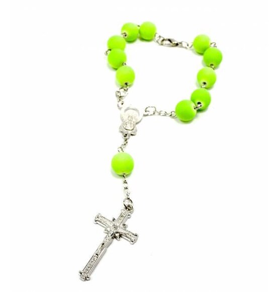 Rosary Bracelet / Key Bead Big Fluorescent Green