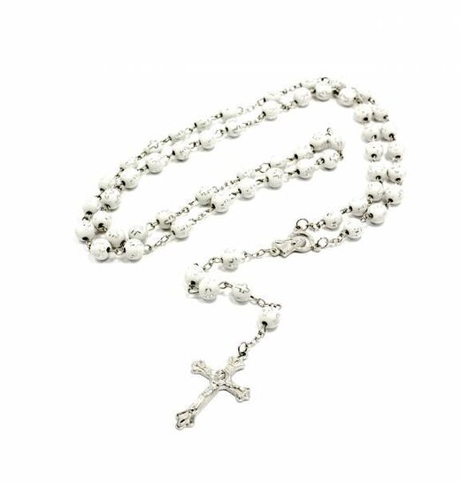 Plastic Rosary White / Silver