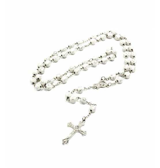 Plastic Rosary White / Silver