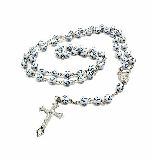 Plastic Rosary White / Blue