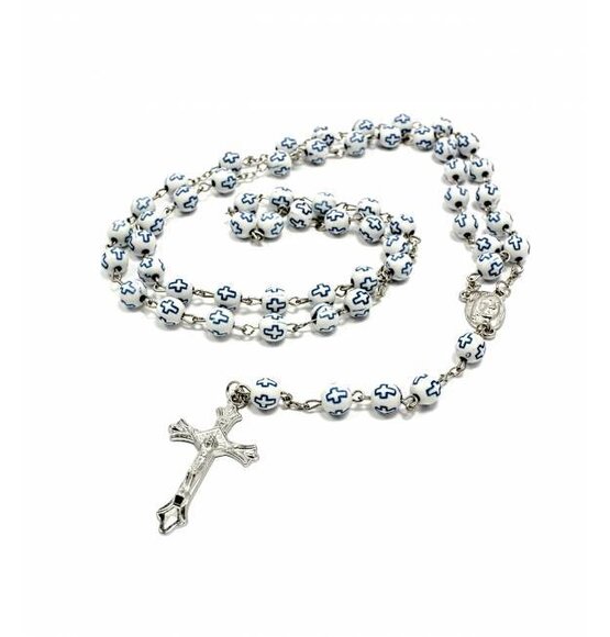 Plastic Rosary White / Blue
