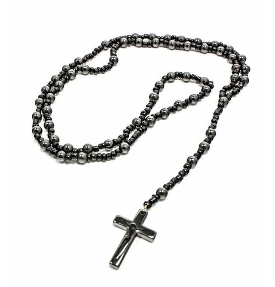 Rosary Black / Anthracite Round Metal Beads