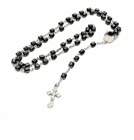 Rosary Silver / Anthracite Cylinder Beads Metal