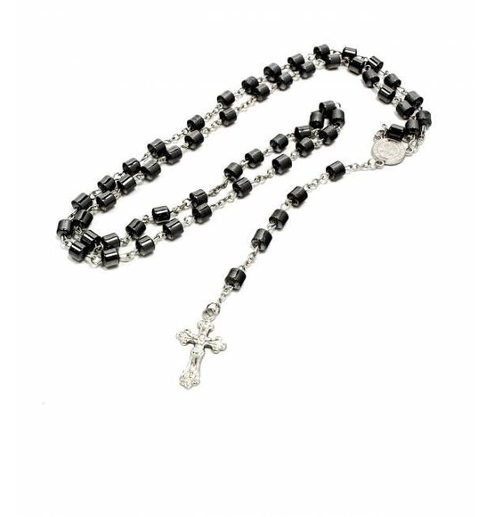 Rosary Silver / Anthracite Cylinder Beads Metal