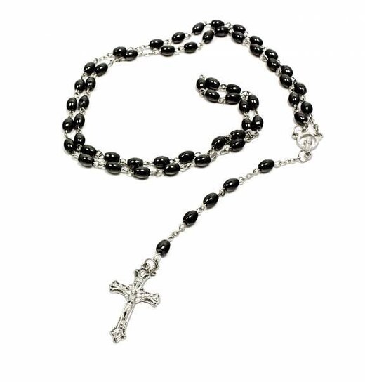 Rosary Silver / Anthracite Oval Beads Metal