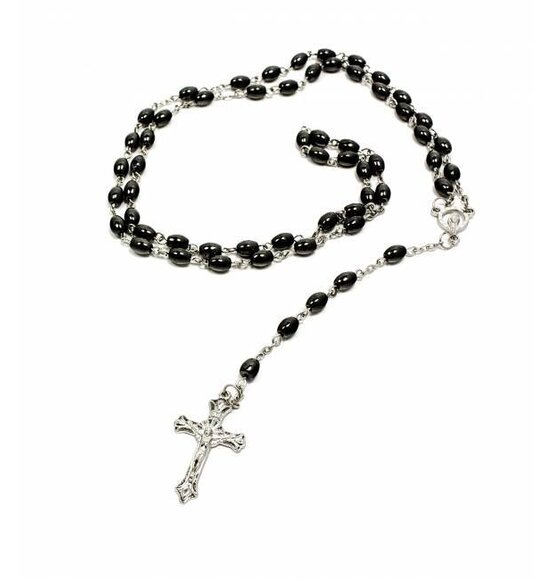 Rosary Silver / Anthracite Oval Beads Metal
