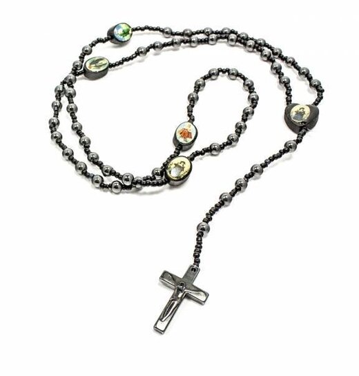 Rosary Black / Anthracite Round Metal Beads