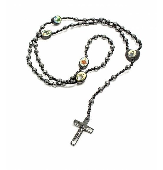 Rosary Black / Anthracite Round Metal Beads