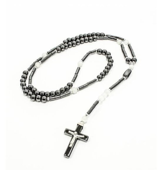 Several Beads Rosary Anthracite / White