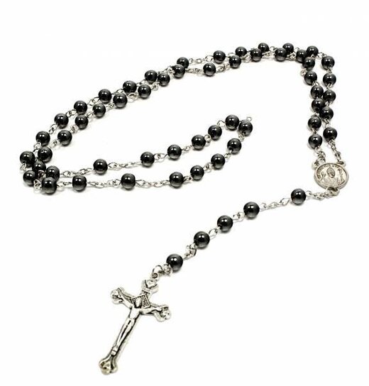 Rosary Silver / Anthracite Round Metal Beads