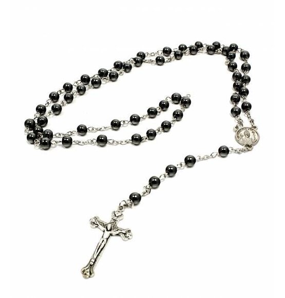 Rosary Silver / Anthracite Round Metal Beads