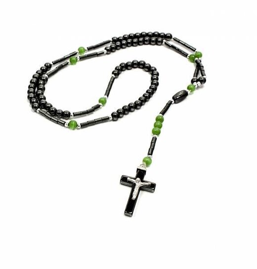 Mehrere Perlen Rosenkranz Anthrazit / Grün