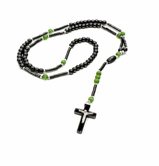 Several Beads Rosary Anthracite / Green