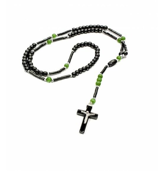 Several Beads Rosary Anthracite / Green