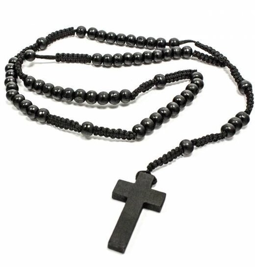 Hölzerne Halskette Mit Kreuz / Rosenkranz Black Wood