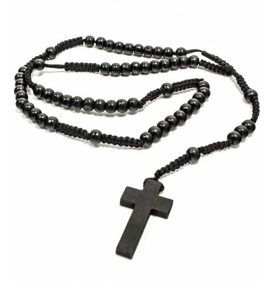 Hölzerne Halskette Mit Kreuz / Rosenkranz Black Wood