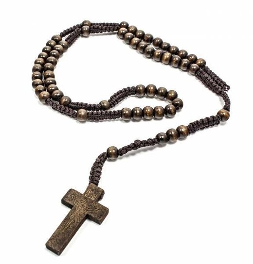 Wooden Necklace With Cross / Rosary Brown