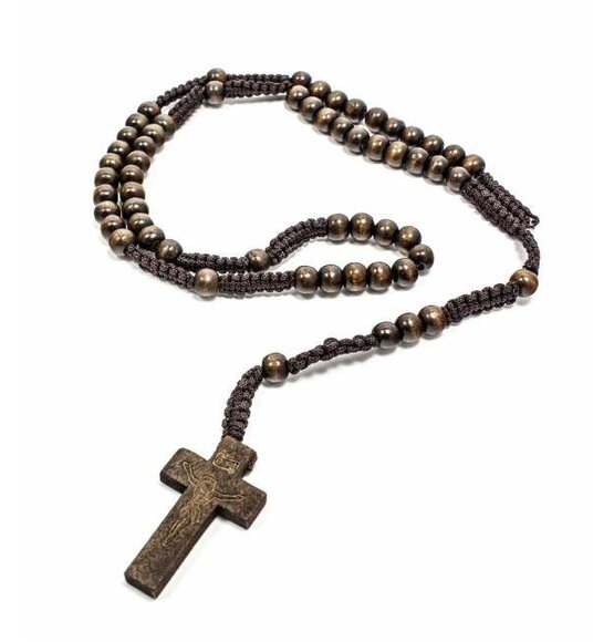 Hölzerne Halskette Mit Kreuz / Rosenkranz Brown
