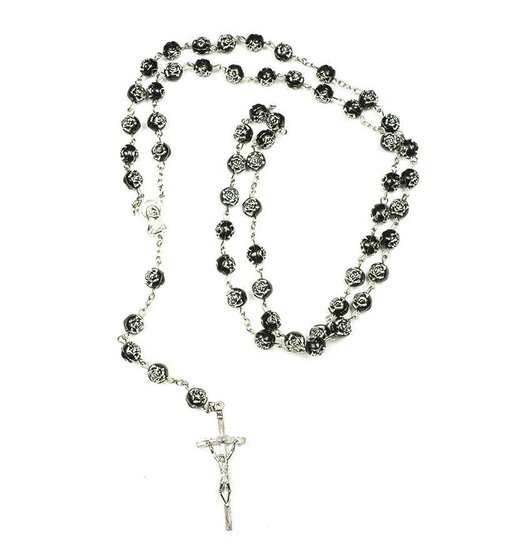 Rosary With Silver Roses On Beads