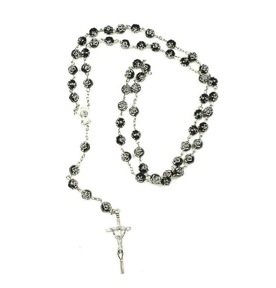 Rosary With Silver Roses On Beads