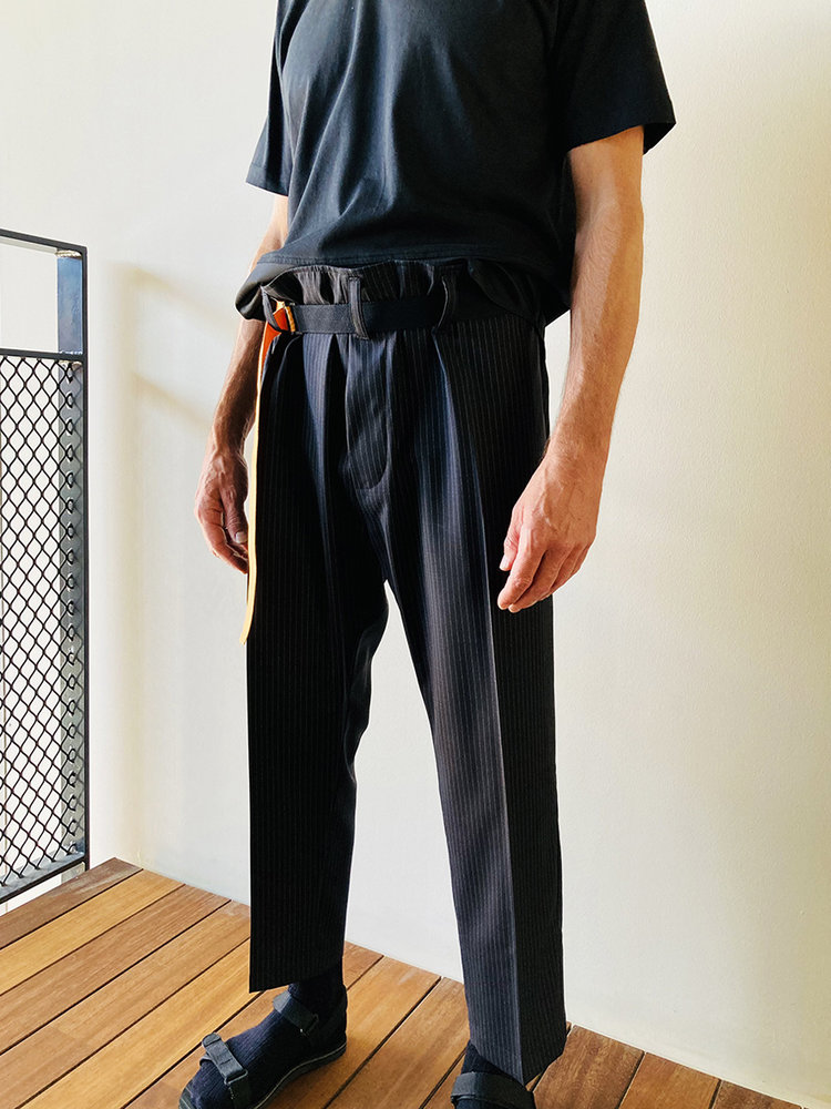 Hacked by__ Belted wrapped pants | Pinstripe