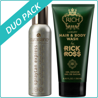 CURASANO Spraytan, Tanning Spray, 1 x 200ml + Rick Ross Hair & Body Wash, 1 x  250ml