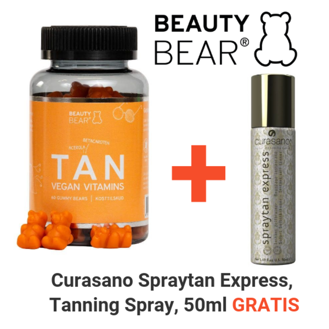 BEAUTY BEAR Vitamines de bronzage, 60 Gummies + Spray de bronzage Curasano, 50 ml gratuit