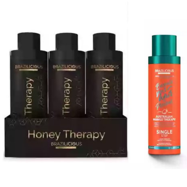 BRAZILICIOUS Honey Therapy Keratin 3 x 100ml + 100ml Mango Keratin