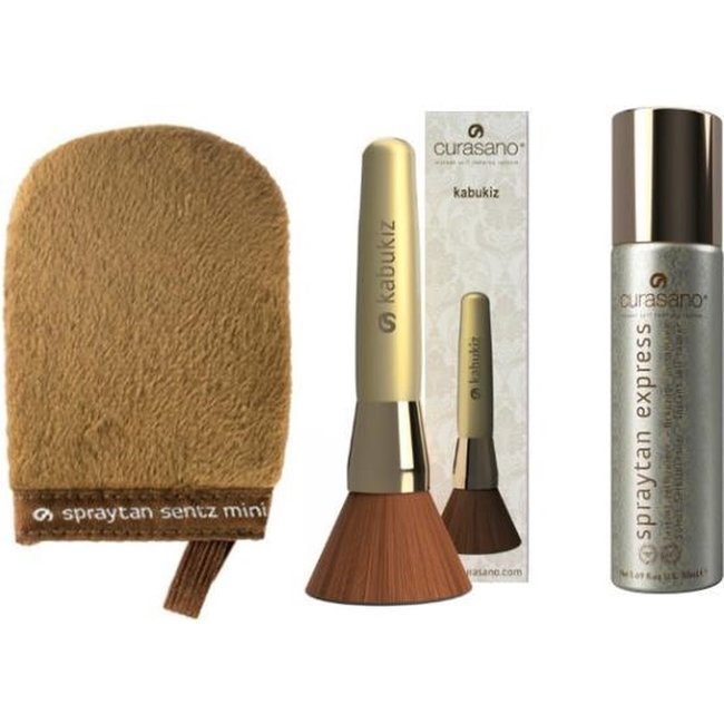 CURASANO Spraytan Zelfbruiner Tanning 50 ml + Kabukiz kwast brush + Handschoen mini