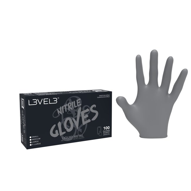 L3VEL3 Gants Nitrile 100pcs - ARGENT - (4 Tailles)