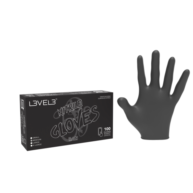 L3VEL3 Nitrile Gloves 100pcs - BLACK - (4 Sizes)