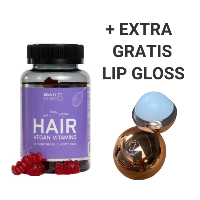 BEAUTY BEAR Hair Vitamines, 60 Gummies + 1  x Lip Gloss