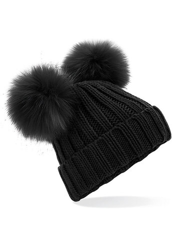 Faux Fur Double Pom Pom Beanie